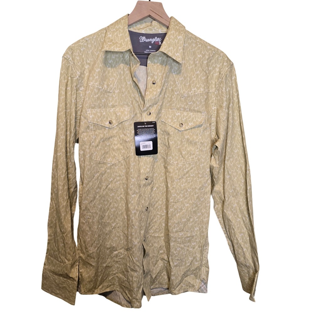 Wrangler 20X Competition Western Shirt Mens M Tan Cotton Blend Pearl Snap Rodeo